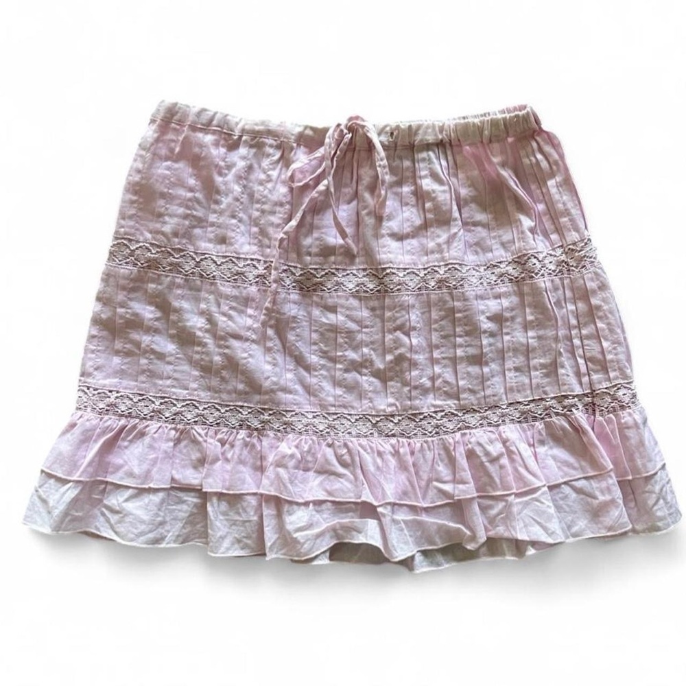 Vintage Y2K Babydoll Light Pink Ruffled Mini Skirt with Lace Trim